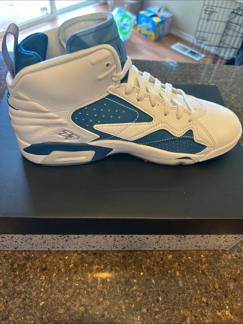 Jordan MVP High-Top Sneakers in White & Teal Blue